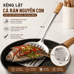 Xẻng Lật Cá Inox Cán Gỗ 36cm Chuyên Dụng, Xẻng Chiên Cá Nguyên Con Chịu Nhiệt Cao 1