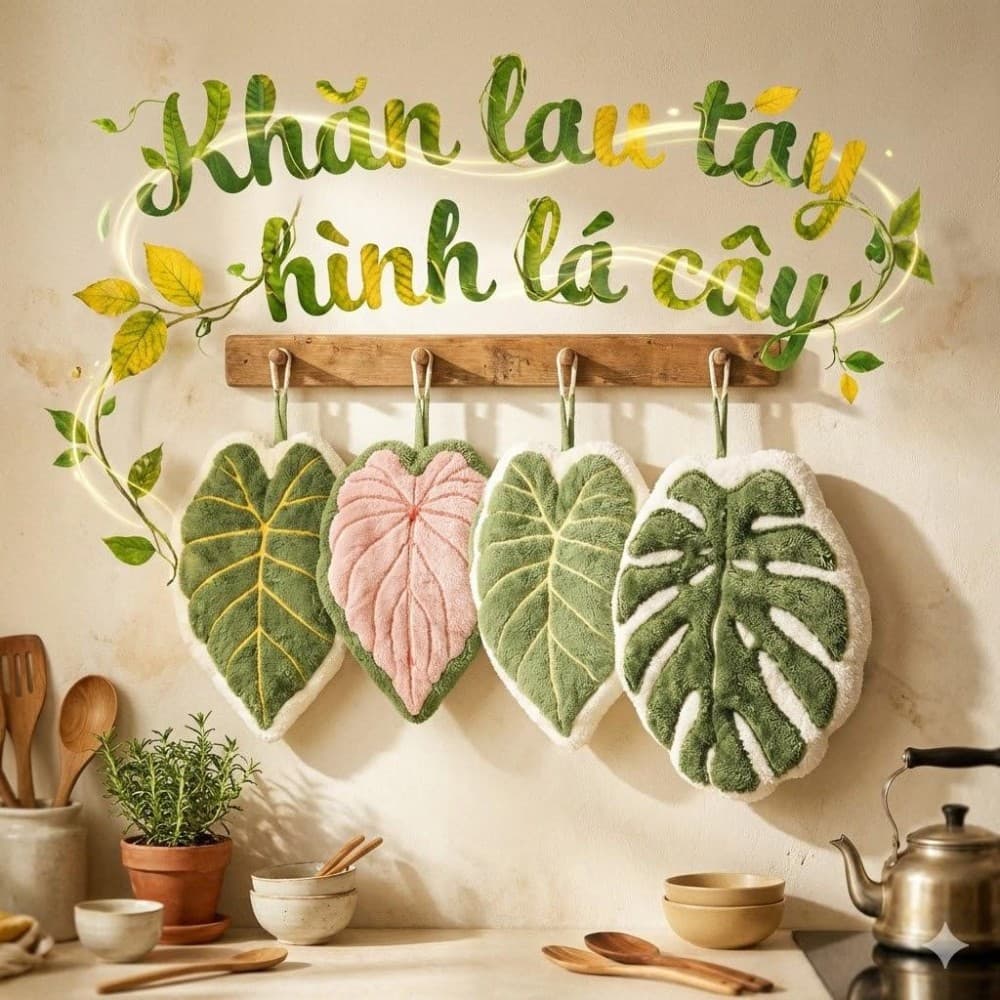 Khăn Lau Tay Treo Bếp Hình Lá Cây – Thấm Hút Tốt, Trang Trí Nhà Cửa Màu Sắc Tươi Mát