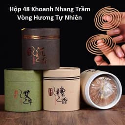 Hộp 48 Khoanh Nhang Trầm Vòng Hương Tự Nhiên và Lư Hương Đốt Nhang Hình Rồng/ Phượng Mini. LMS 1