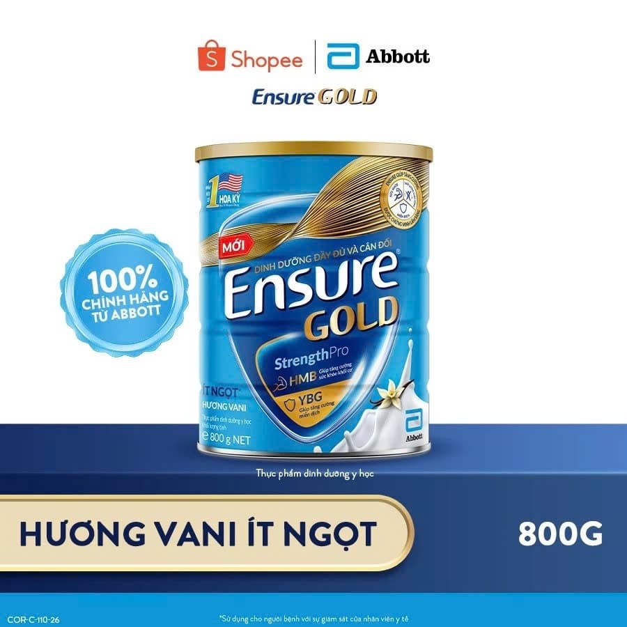 Sữa bột Ensure Gold Abbott hương vani ít ngọt 800g