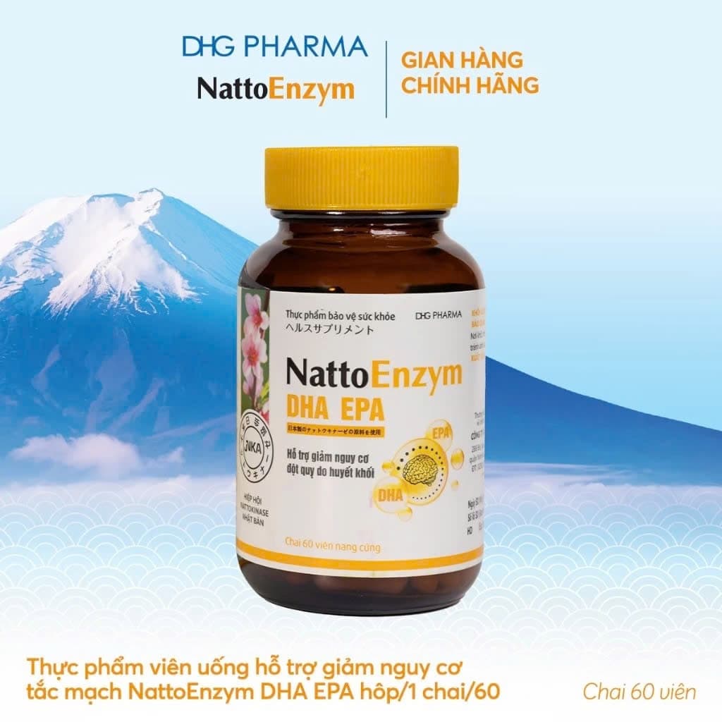 TPCN NattoEnzym DHA EPA Hỗ trợ giảm nguy cơ đột quỵ do huyết khối 1 chai x 60 viên - Chính hãng DHG Pharma