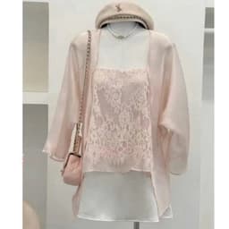 Sét vay Tiểu Thư Áo Ren Babydoll Phối Choàng Tay Lỡ Mềm Và Chân Váy Lụa Ngắn Dịu Dàng 9