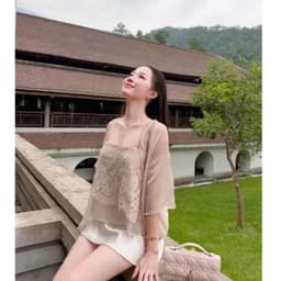 Sét vay Tiểu Thư Áo Ren Babydoll Phối Choàng Tay Lỡ Mềm Và Chân Váy Lụa Ngắn Dịu Dàng 5