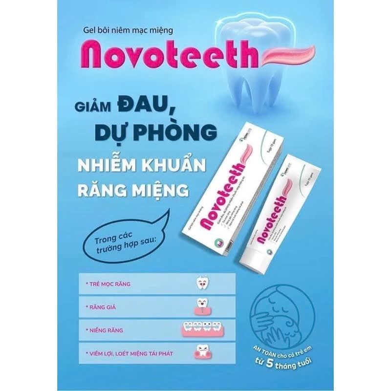 Gel bôi răng miệng NOVOTEETH Freeze hỗ trợ lành vết nhiệt,loét mọc răng, cấy ghép implant tuýp 12gam