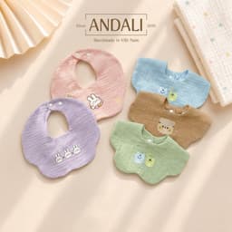 Set 2 Yếm Xô Muslin Anchee Cho Bé – Yếm cho bé dưới 2 tuổi Thoáng Khí, Mềm Mịn, Thấm Hút Tốt, Họa Tiết Dễ Thương 1