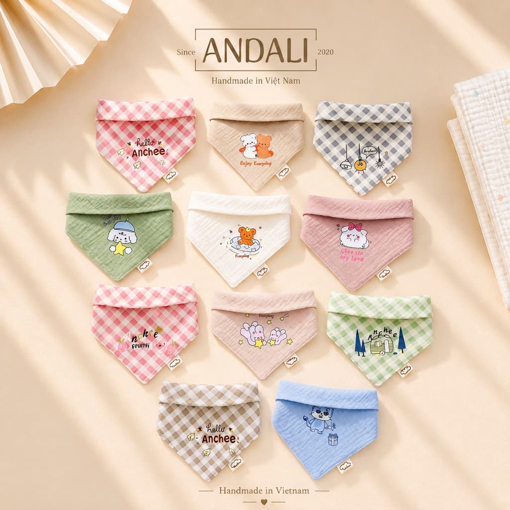 Set 5 yếm xô tam giác họa tiết ngộ nghĩnh Anchee