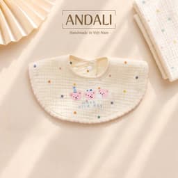 Yếm ăn dặm xô muslin Anchee cổ tròn cho bé – Mềm nhẹ, thấm hút tốt, nhiều mẫu xinh 1