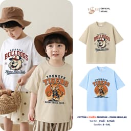 (9KG-100KG) Áo Phông Đồ Đôi Ba Và Bé ISEE VN Cotton 4 Chiều Cao Cấp TIGER BULLDOGS Form Regular Dành Cho Bé Và Người Lớn 1