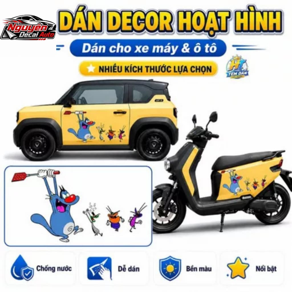 Tem Dán Xe Oggy Và Những Chú Gián Hoạt Hình Ngộ Nghĩnh Trang Trí Ô Tô Xe Máy Laptop Chống Nước Bền Đẹp
