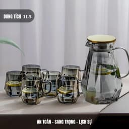 Bộ Bình Cốc xoắn Chất Liệu Thủy Tinh Chịu Nhiệt Dung Tích 1800ml và 6 cốc 260ml 4