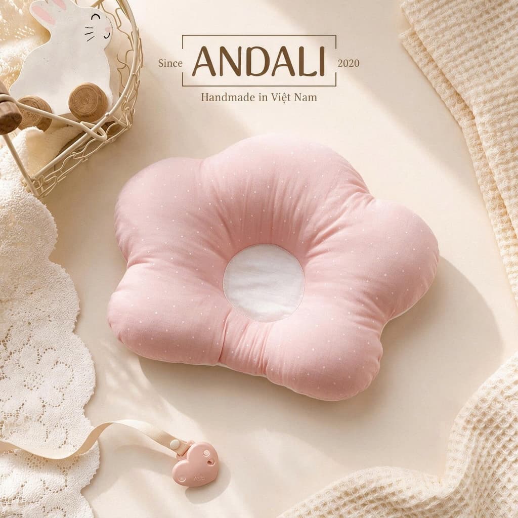 Gối Muslin Hình Hoa Anchee - Gối Lõm Chống Méo Đầu Cho Trẻ Sơ Sinh, Cotton 100%, Êm Ái Thoáng Khí