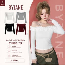 Áo Thun Trễ Vai Dài Tay Phối Bèo Chất Thun Mịn Co Dãn 4 Chiều BYJANE - 724 1