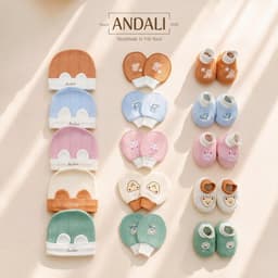 Set mũ bao tay bao chân sơ sinh cotton xuất Hàn Anchee cao cấp – Bộ mũ tai gấu mềm mịn, thoáng khí cho bé 0-6 tháng 1