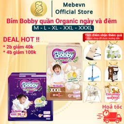 bỉm bobby quần Organic cao cấp 2025, bỉm bobby chính hãng chất liệu tự nhiên, siêu thấm hút cho bé 1