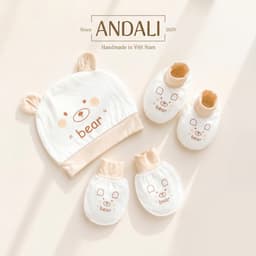 Set mũ bao tay bao chân sơ sinh cotton peptit cao cấp – Bộ mũ sơ sinh mềm mịn, chống xước, thấm hút tốt cho bé 1