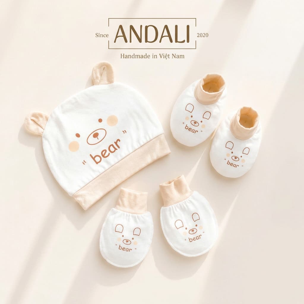 Set mũ bao tay bao chân sơ sinh cotton peptit cao cấp – Bộ mũ sơ sinh mềm mịn, chống xước, thấm hút tốt cho bé