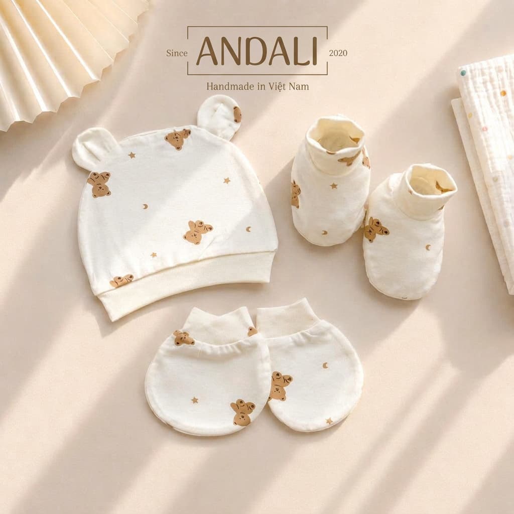 Set Mũ Bao Tay Bao Chân Cho Trẻ Sơ Sinh Vải Thun Peptit Mềm Mại – Bộ Phụ Kiện Giữ Ấm Cho Bé Sơ Sinh