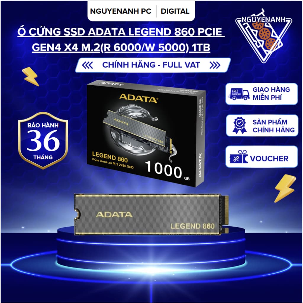 [Full Vat] Ổ cứng SSD ADATA LEGEND 860 PCIE GEN4 X4 M.2 2280 (R 6000/W 5000) 1TB - bh 36 tháng