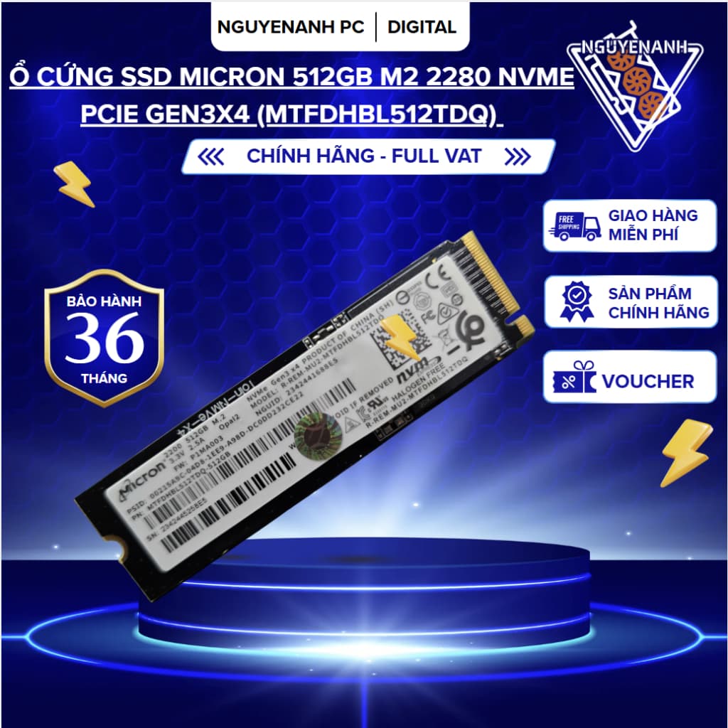 [Full Vat] Ổ cứng SSD Micron 512GB M2 2280 NVMe PCIe Gen3x4 (MTFDHBL512TDQ) - bh 36 tháng