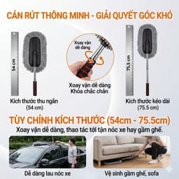 Chổi Lau Rửa Xe Ô Tô Loại Bông Dẹt Vệ Sinh Nội Thất - Ngoại Thất, Cán Kéo Dài Tự Điều Chỉnh Dễ Dàng Tiện Lợi 7