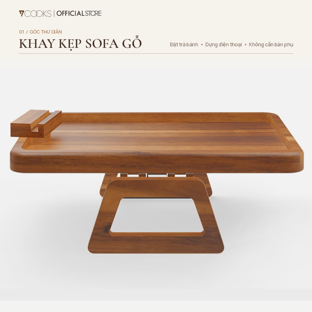 Bộ khay kẹp tay vịn sofa gỗ 7COOKS, bàn mini phòng khách, miễn phí khắc tên theo yêu cầu