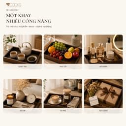 Khay gỗ chữ nhật 7COOKS đựng trà bánh, phục vụ bàn ăn và trang trí, miễn phí khắc tên lên khay 9