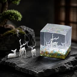[Set 9]Tượng Gia Đình Hươu Mini Trắng Linh Vật Bình An, Biểu Tượng May Mắn Trang Trí Góc Thiền, Kệ Trưng Bày, Chậu Cây 3