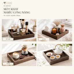 Khay gỗ vuông 7COOKS đựng trà bánh, gia vị và trang trí bàn ăn,decor phòng khách, miễn phí khắc tên 9