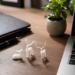 [Set 9]Tượng Gia Đình Hươu Mini Trắng Linh Vật Bình An, Biểu Tượng May Mắn Trang Trí Góc Thiền, Kệ Trưng Bày, Chậu Cây 2