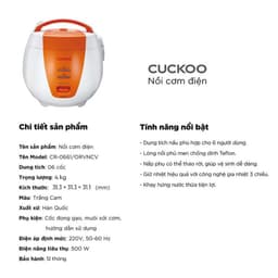 Nồi cơm điện cơ 1L Cuckoo CR-0661/ORVNCV - Công suất 500W - Lòng nồi chống dính, dễ dàng vệ sinh 7