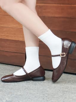 [Erosska]- Giày búp bê nữ ballet core mũi vuông, quai ngang phối khóa cao 1cm  - EL084 14