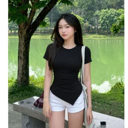 [Có Bigsize 45-85kg] Áo Thun Nữ Vạt Xéo Form Ôm Body Áo Kiểu Lệch Tà Co Giãn LIMO MS003 5