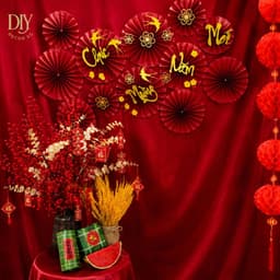 Vải lót lụa DIYDECORSG đỏ mềm mịn, làm phông nền trải bàn trang trí Trung thu Tết tiệc cưới, khổ ngang 1m6 8