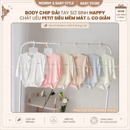 Body chip dài tay sơ sinh Happy Petit Bamboo mềm mát co giãn, bodysuit cài lệch cho bé sơ sinh Newborn - 9 tháng 1