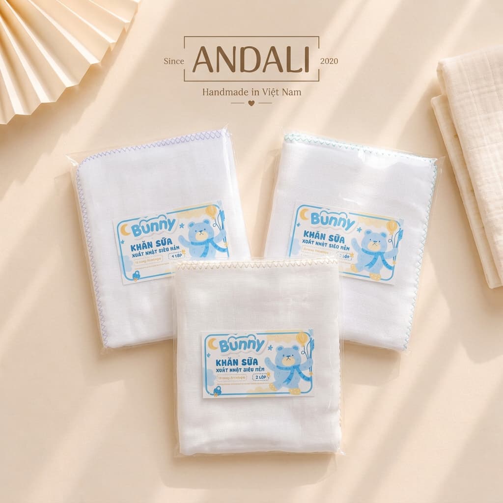 Set 10 khăn sữa xô cao cấp Bunny cho bé, mềm mại, thấm hút tốt.