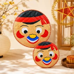 Mẹt mặt cười DIYDECORSG, mẹt tre vẽ họa tiết dân gian, treo tường cửa, trang trí Trung thu Tết 4