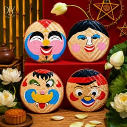 Mẹt mặt cười DIYDECORSG, mẹt tre vẽ họa tiết dân gian, treo tường cửa, trang trí Trung thu Tết 3