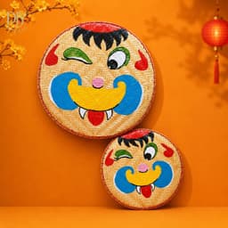 Mẹt mặt cười DIYDECORSG, mẹt tre vẽ họa tiết dân gian, treo tường cửa, trang trí Trung thu Tết 9