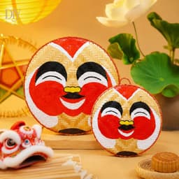 Mẹt mặt cười DIYDECORSG, mẹt tre vẽ họa tiết dân gian, treo tường cửa, trang trí Trung thu Tết 6