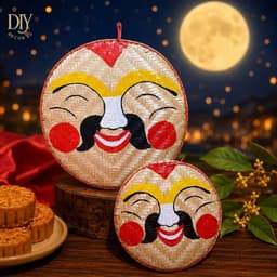 Mẹt mặt cười DIYDECORSG, mẹt tre vẽ họa tiết dân gian, treo tường cửa, trang trí Trung thu Tết 2