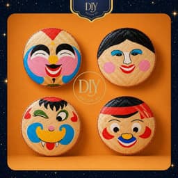 Mẹt mặt cười DIYDECORSG, mẹt tre vẽ họa tiết dân gian, treo tường cửa, trang trí Trung thu Tết 1