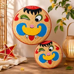 Mẹt mặt cười DIYDECORSG, mẹt tre vẽ họa tiết dân gian, treo tường cửa, trang trí Trung thu Tết 5