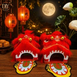 Đầu múa lân kim sa DIYDECORSG, mắt chớp đèn LED 7 màu, đầu lân Trung thu cho bé, trang trí Tết lễ hội 2