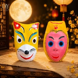 Mặt nạ giấy bồi DIYDECORSG, mặt nạ hình con vật ngộ nghĩnh, mặt nạ truyền thống cho bé 6