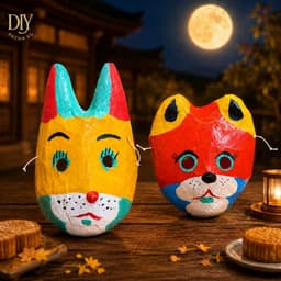 Mặt nạ giấy bồi DIYDECORSG, mặt nạ hình con vật ngộ nghĩnh, mặt nạ truyền thống cho bé 5