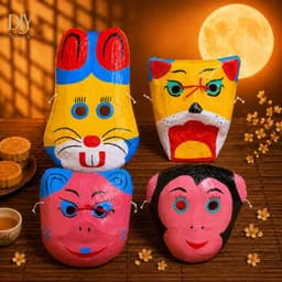 Mặt nạ giấy bồi DIYDECORSG, mặt nạ hình con vật ngộ nghĩnh, mặt nạ truyền thống cho bé 3