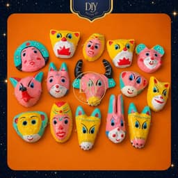 Mặt nạ giấy bồi DIYDECORSG, mặt nạ hình con vật ngộ nghĩnh, mặt nạ truyền thống cho bé 1