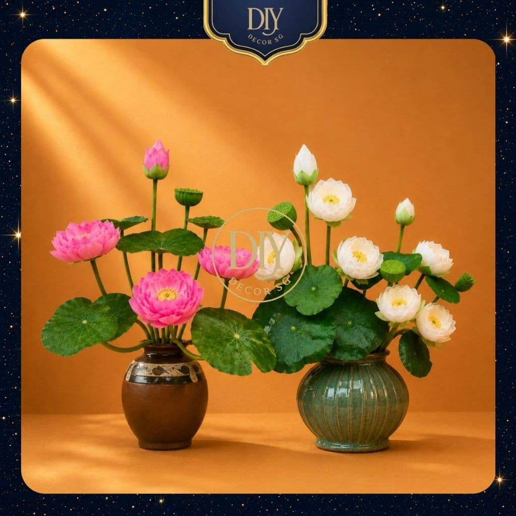 Cành sen lụa DIYDECORSG, trang trí tháp oản tài lộc, cắm bình decor Trung thu Tết sự kiện