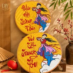 Mẹt tre Chị Hằng DIYDECORSG, mẹt vẽ tay chủ đề Trung thu, mẹt trang trí treo tường, decor Trung thu 5