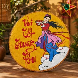 Mẹt tre Chị Hằng DIYDECORSG, mẹt vẽ tay chủ đề Trung thu, mẹt trang trí treo tường, decor Trung thu 4